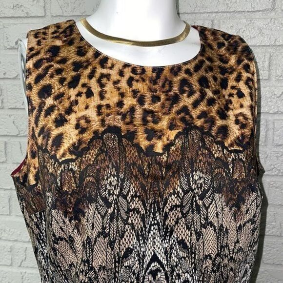 Ann Taylor Women Leopard & Lace Print Shift Dress Size 10 - Picture 4 of 11